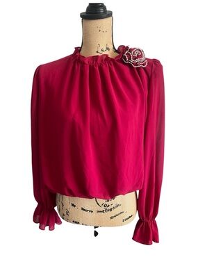 Ruffle Wrist & Neck Blouse with bling Rose Size XL